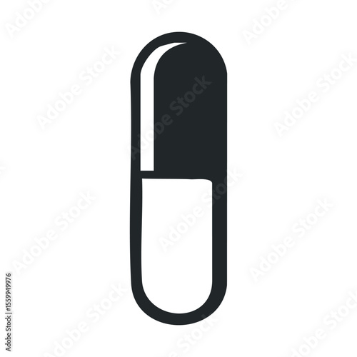 Minimalist black and white capsule illustration on white background.