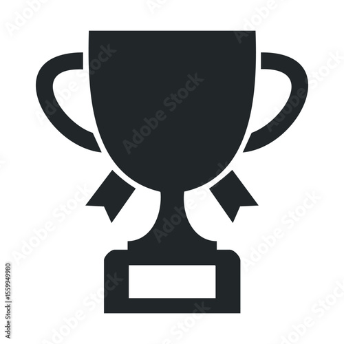 Black trophy icon with ribbon signifying achievement and success.