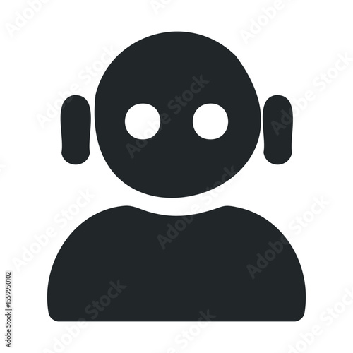 Minimalist robot icon in black and white design.