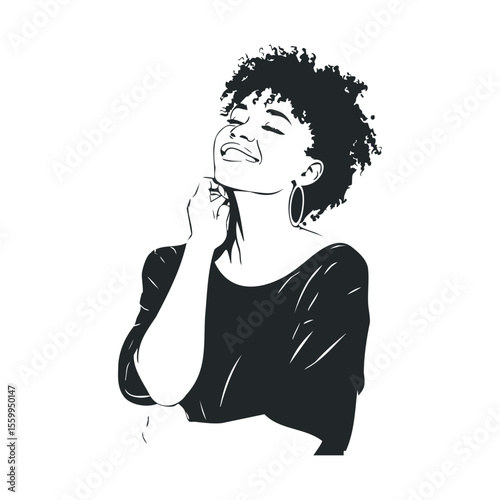 Smiling african female illustration with afro hair and earrings.