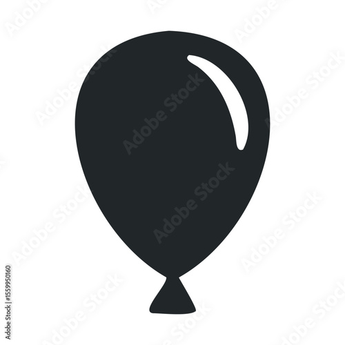 Black silhouette of a helium balloon on plain white background.