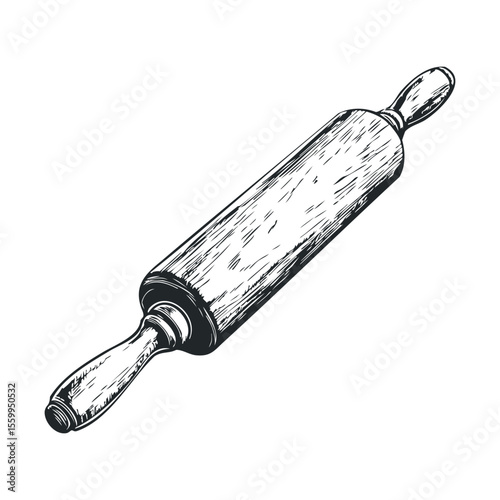 Hand-drawn rolling pin illustration on white background.
