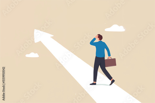 Man walking on an upward arrow path isolated on transparent background