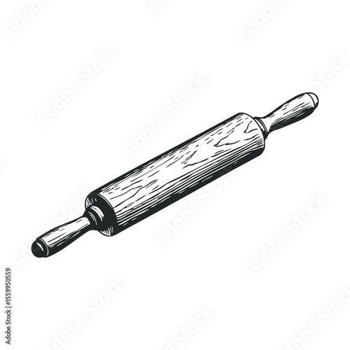 Hand-drawn wooden rolling pin illustration for baking and cooking themes.