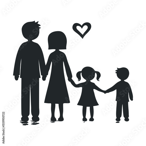 Silhouette of family with heart symbolizing love and unity.