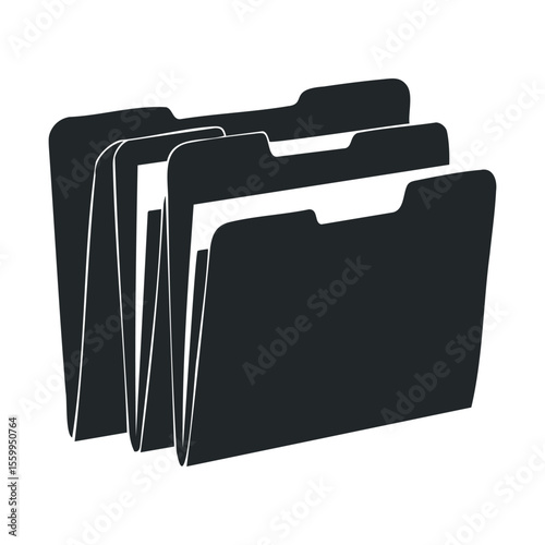 Black silhouette of open folders against white background.