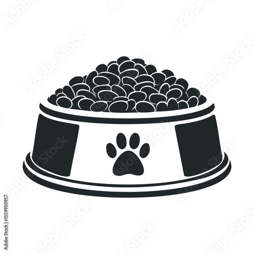 Monochrome illustration of a pet bowl filled with kibble.