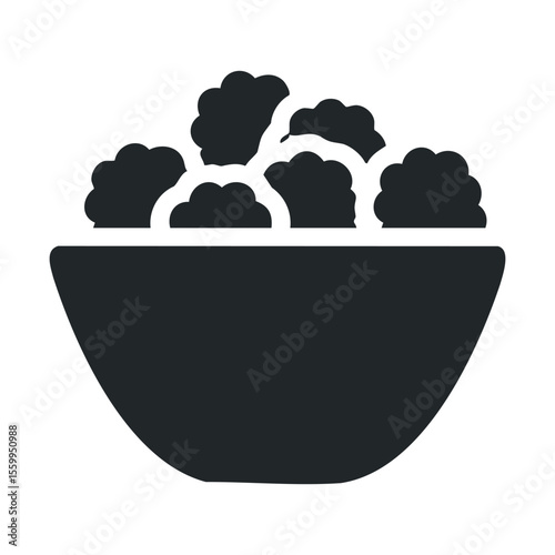 Simple black and white silhouette of popcorn bowl icon.