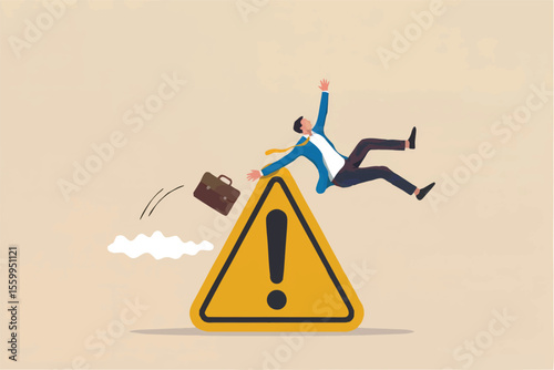 Man falling off warning sign isolated on transparent background
