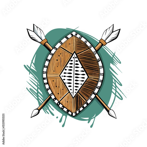 Decorative shield with arrows on colorful background for Indigenous Peoples Day  