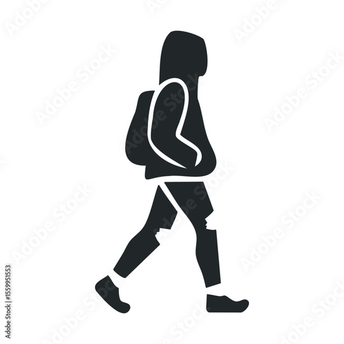 Silhouette of a person walking with backpack.