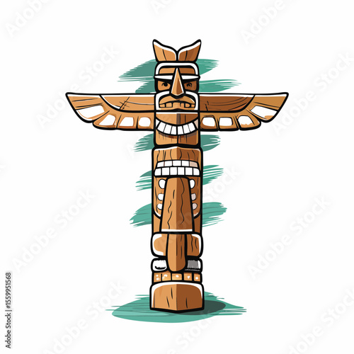 Wooden totem pole illustration representing Indigenous Peoples Day  
