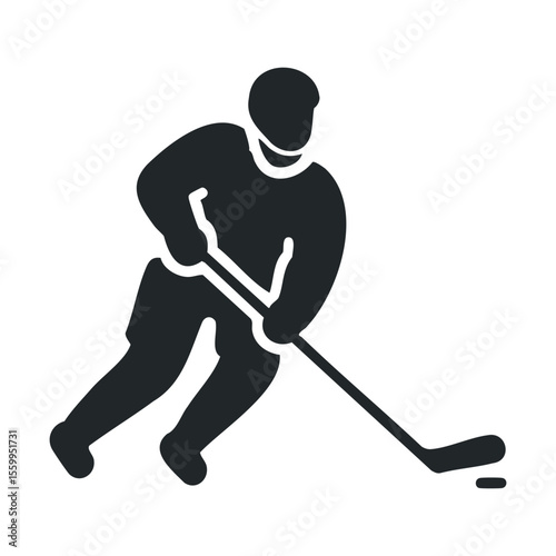 Silhouette of hockey player with stick.
