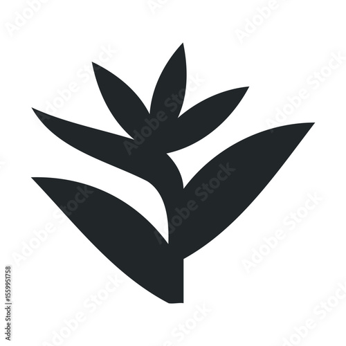 Minimalistic black leaf icon on white background.