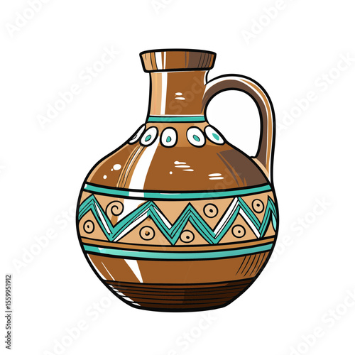 Decorative ceramic jug with geometric patterns and vibrant colors for Indigenous Peoples Day  