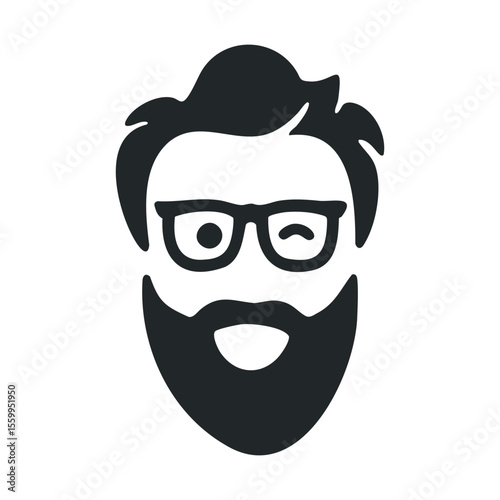 Male hipster avatar icon with beard and glasses.