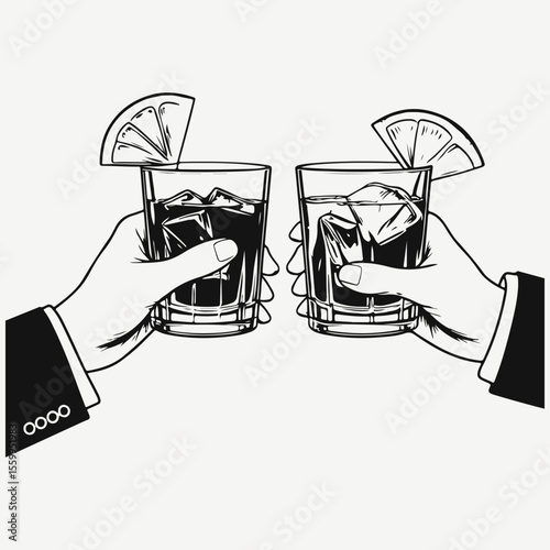 hands with cocktails clinking sketch illustration vector