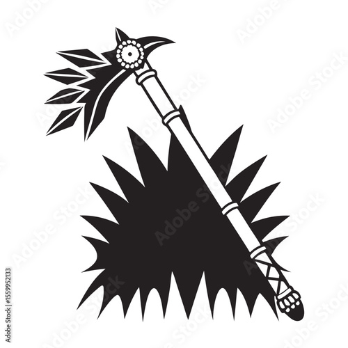 Traditional Indigenous ceremonial weapon in black silhouette design  