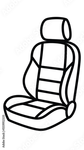 Simple black and white line drawing of a modern car seat