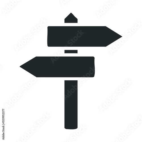 Minimalist directional signpost icon in black and white.