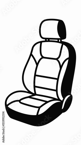Stylized black and white illustration of a modern car seat with headrest