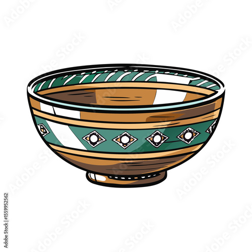 Decorative wooden bowl with patterned design and rich colors  