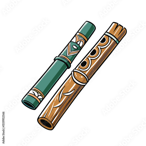 Decorative wooden flutes with intricate carvings for Indigenous people day  