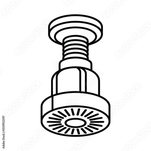 Black and white line drawing of a shower head with a flexible neck