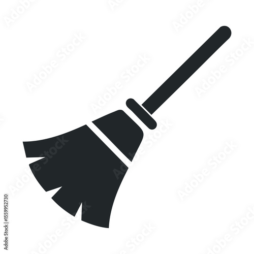 Simple black icon of a cleaning broom on white background.