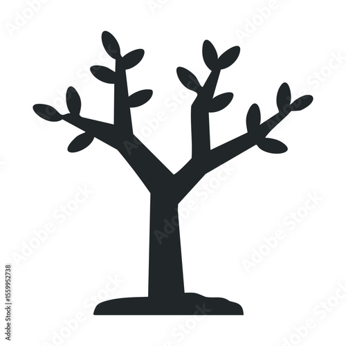 Minimalist black silhouette of a bare tree with simple branches.