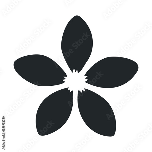 Minimalistic black flower silhouette with five petals on white background.