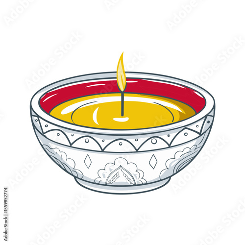 Decorative bowl containing oil with a lit candle for Raksha Bandhan  