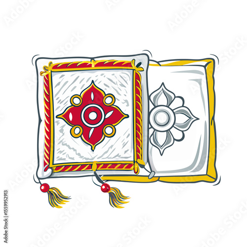 Decorative pillows with intricate designs and tassels for Raksha Bandhan  