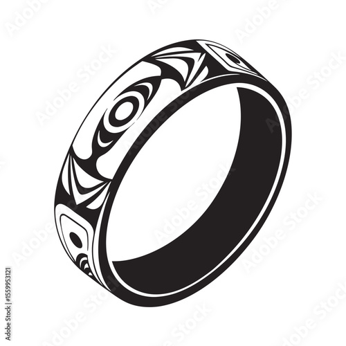 Indigenous-inspired patterned ring with black and white design  