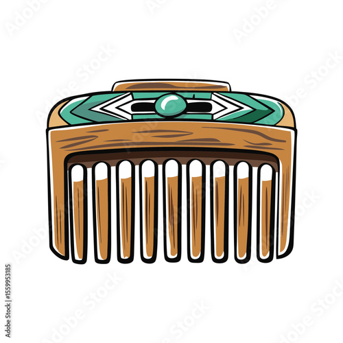 Decorative wooden hair comb with turquoise details for Indigenous people day  