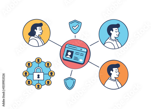 Data Security and Privacy Illustration Connecting People with Secure Information.