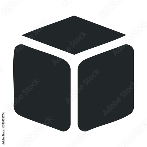 Geometric black cube on white background.