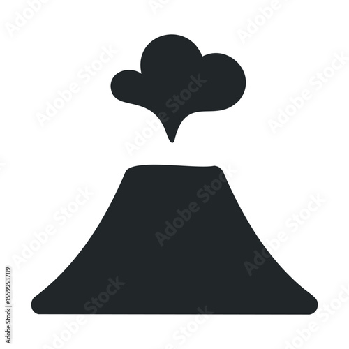 Volcano silhouette with erupting smoke icon illustration.