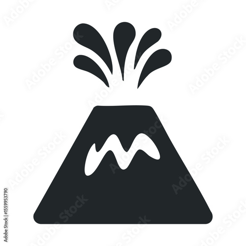 Simple black volcano eruption icon with smoke and lava.