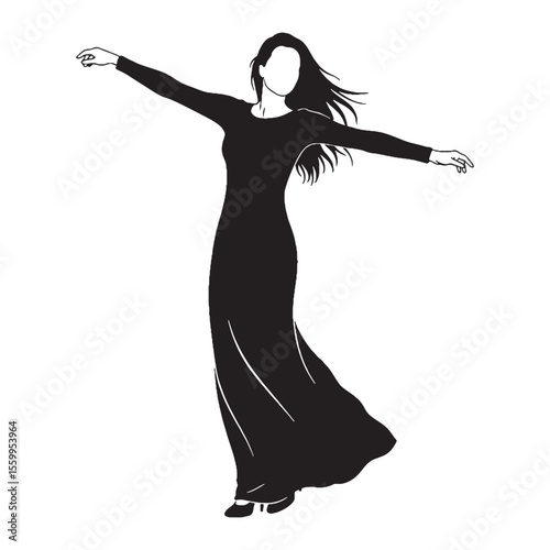 Enthusiastic woman swinging arms showing great zeal and positive energy - woman swinging arms silhouette - woman swinging arms Vector - Silhouette of woman swinging arms

