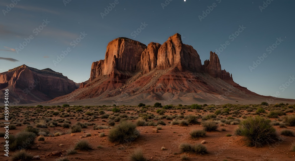 Naklejka premium Majestic Red Cliffs in Desert Landscape at Dusk