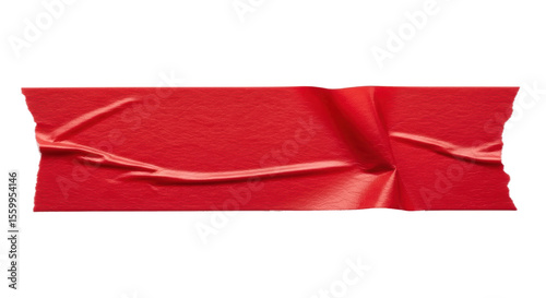 Wrinkled red duct tape piece isolated on transparent background for repair design mockup or adhesive texture overlay
