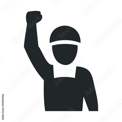Silhouette of person raising fist in protest gesture.