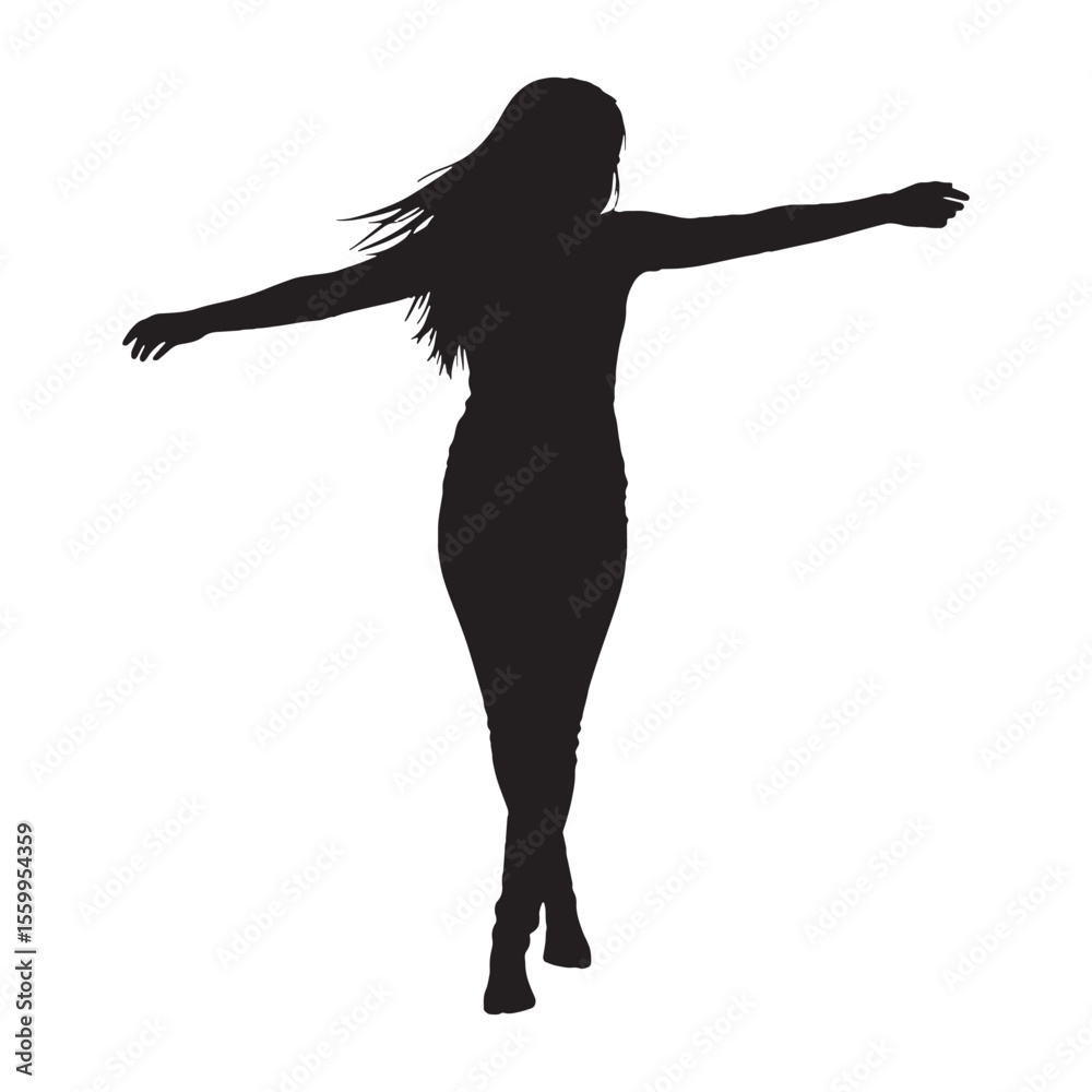 Obraz premium Flowing lady swinging arms with smooth and continuous motion - lady swinging arms silhouette - lady swinging arms Vector - Silhouette of lady swinging arms