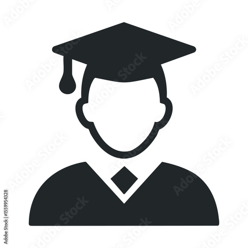 Silhouette of male graduate with cap and gown celebrating graduation.