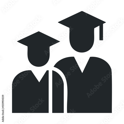 Silhouette of graduates in caps and gowns: education achievement icon.