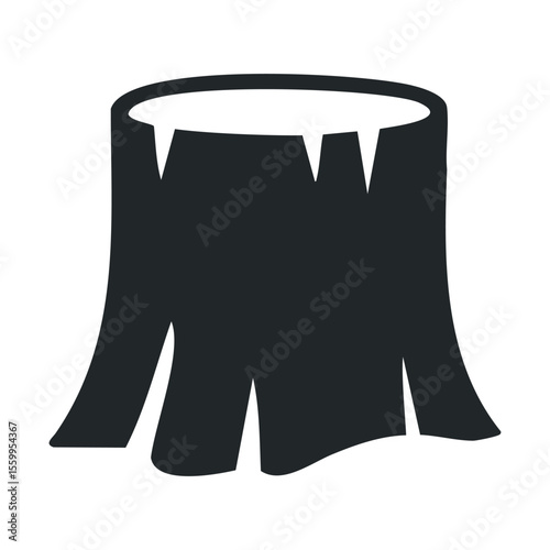 Minimalistic black silhouette of tree stump with roots.