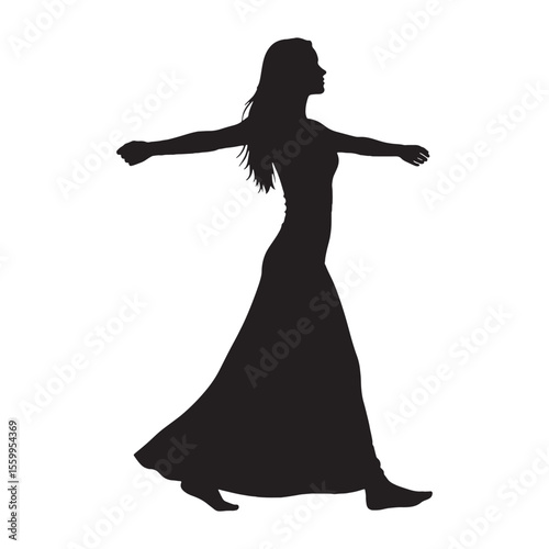 Active woman swinging arms indicating readiness for physical activity - woman swinging arms silhouette - woman swinging arms Vector - Silhouette of woman swinging arms

