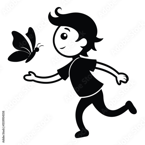 Cartoon vector illustration of a smiling cupid child with a bow and arrow