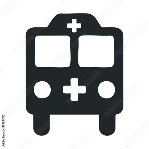 Icon of ambulance vehicle with emergency medical symbol.